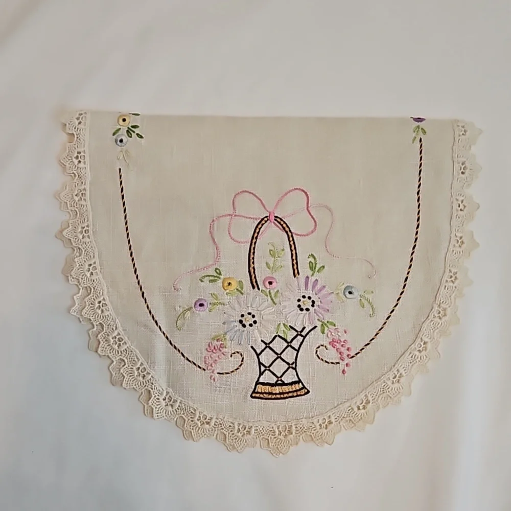 Vintage Hand Stitched Needlepoint Doily Oval Floral
